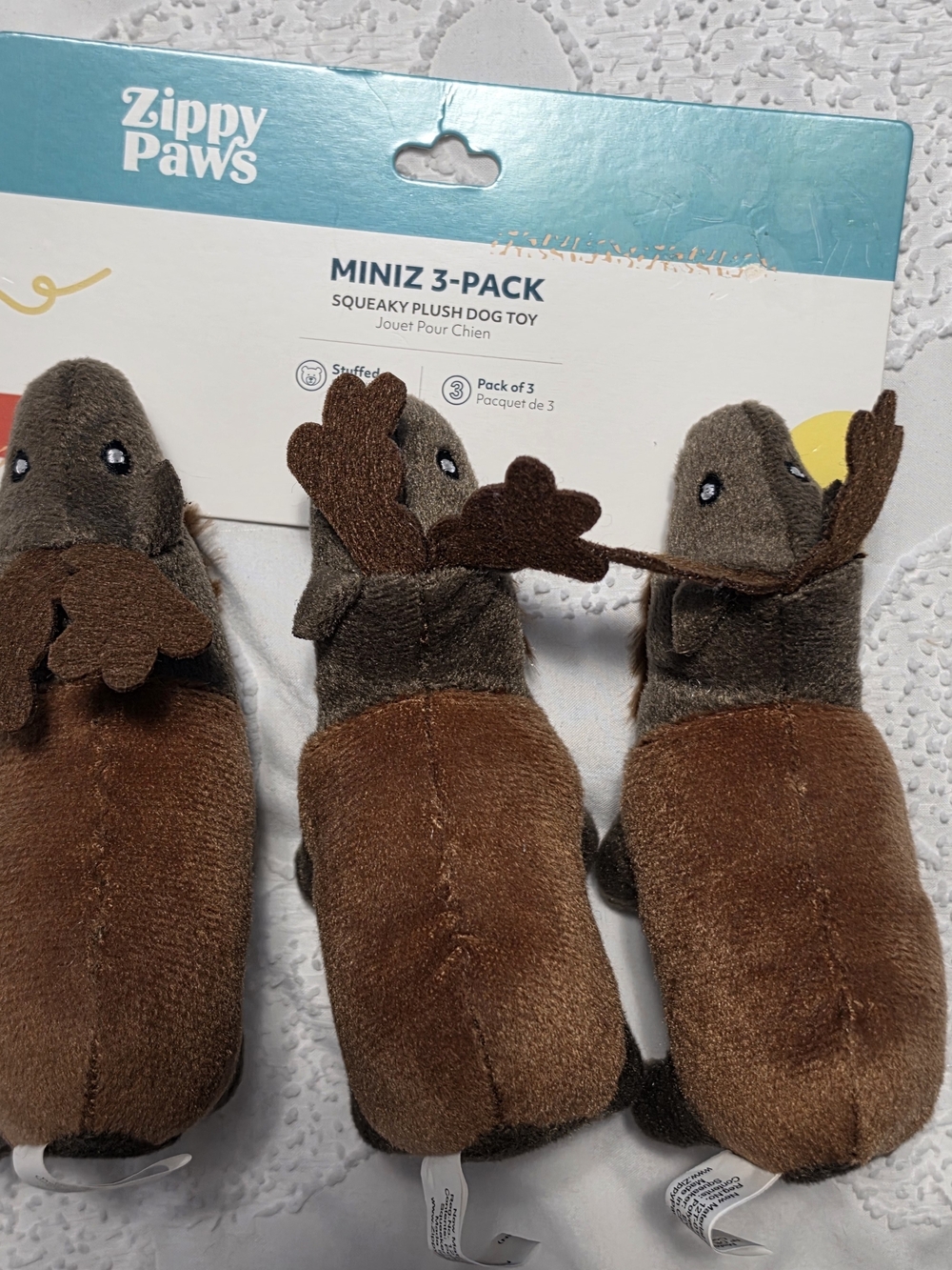 ZippyPaws Brown Moose Miniz 3-Pack Plush Dog Toys